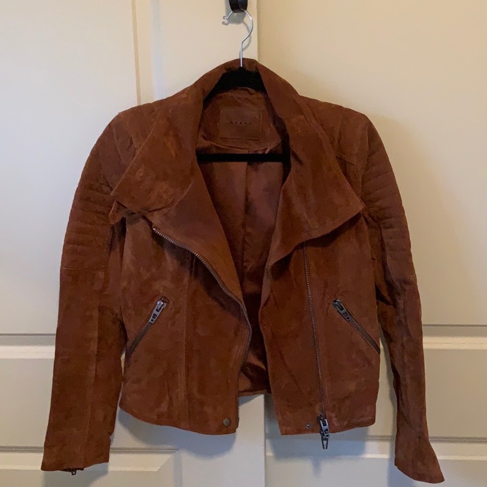 Blanknyc - suede moto jacket in cognac